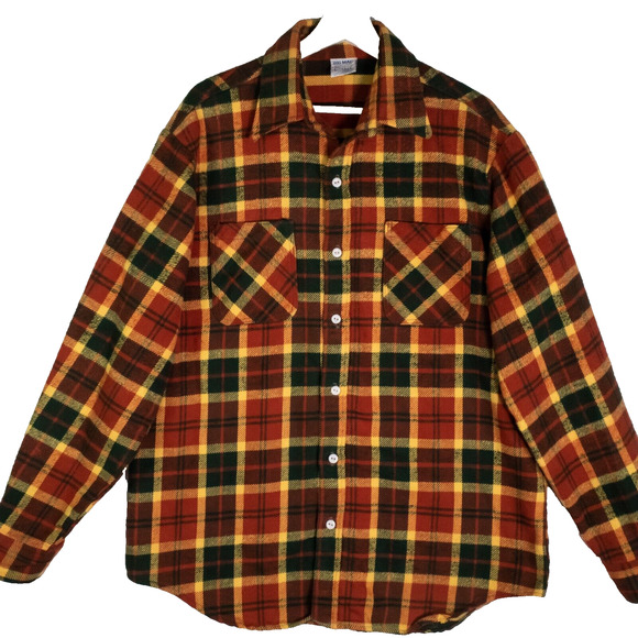 Vntg Big Mac JCPenney Flannel Long Sleeve Men's Size L Multi Plaid 70's Retro - Picture 3 of 14